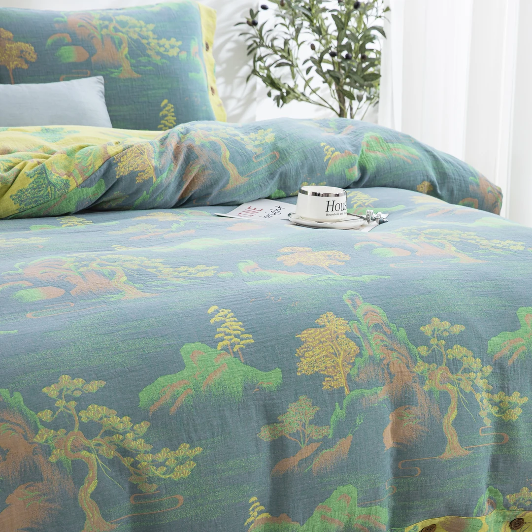 良品绘水木清华多色纽扣款轻奢全棉A类四件套床单四件套床上用品