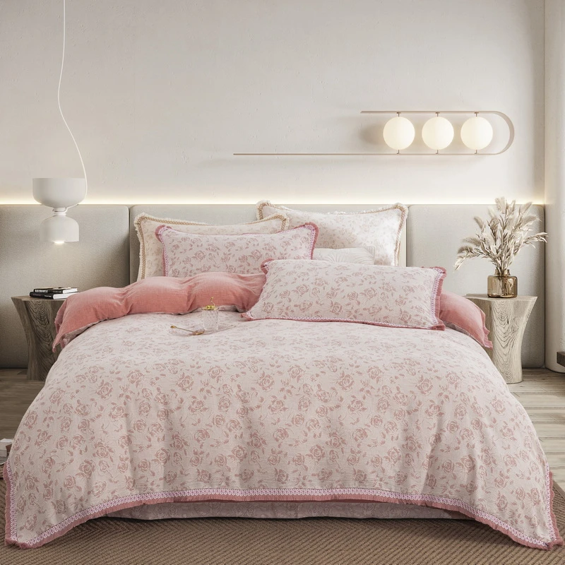 良品绘【唯爱-多色】A类全棉色织三层纱棉纱四件套亲肤流苏