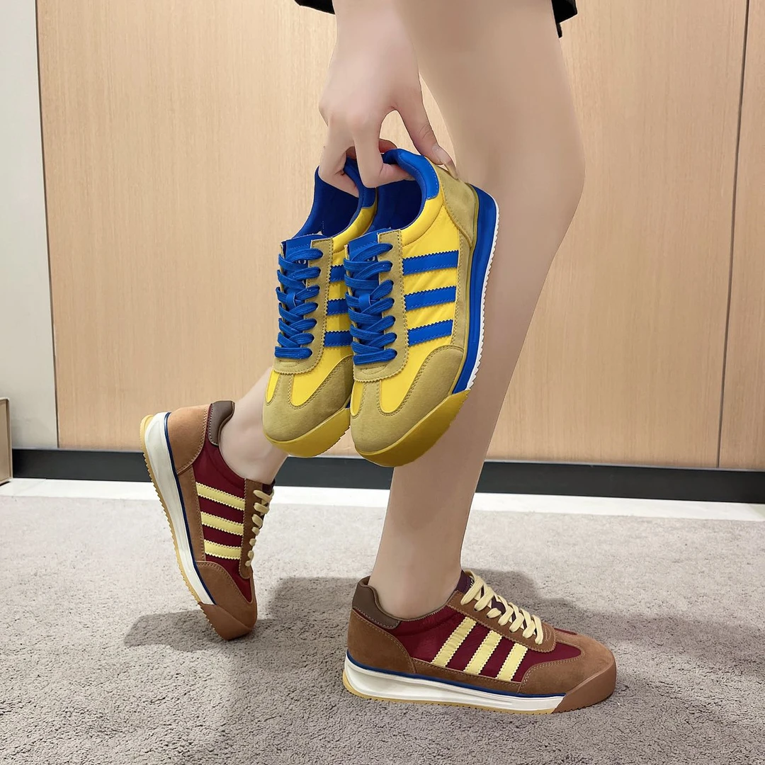 衣狂家--新款德训鞋百搭圆头休闲板鞋时尚拼色厚底