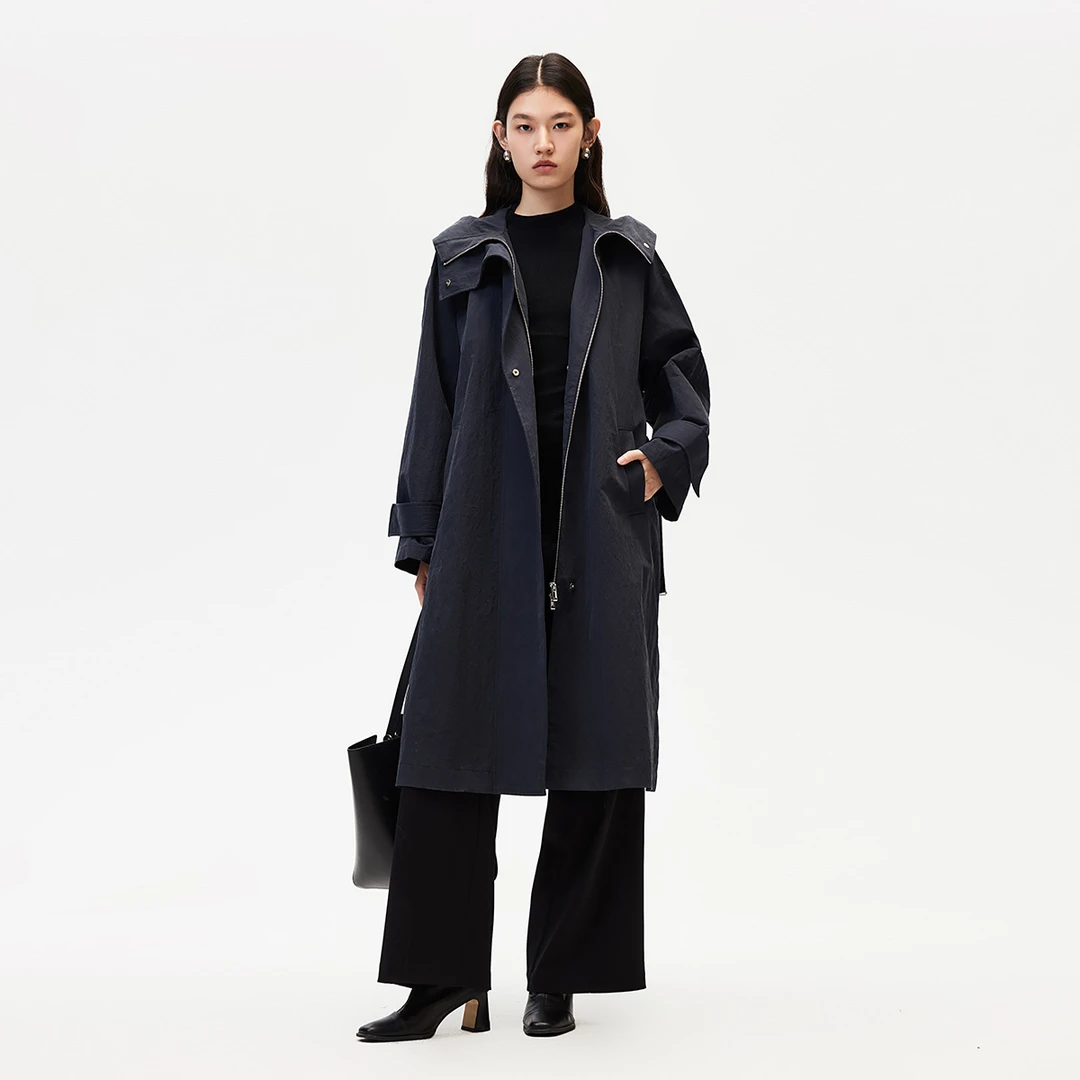 Vero Moda风衣女风衣直筒长款连帽腰带时尚百搭老钱风324321014