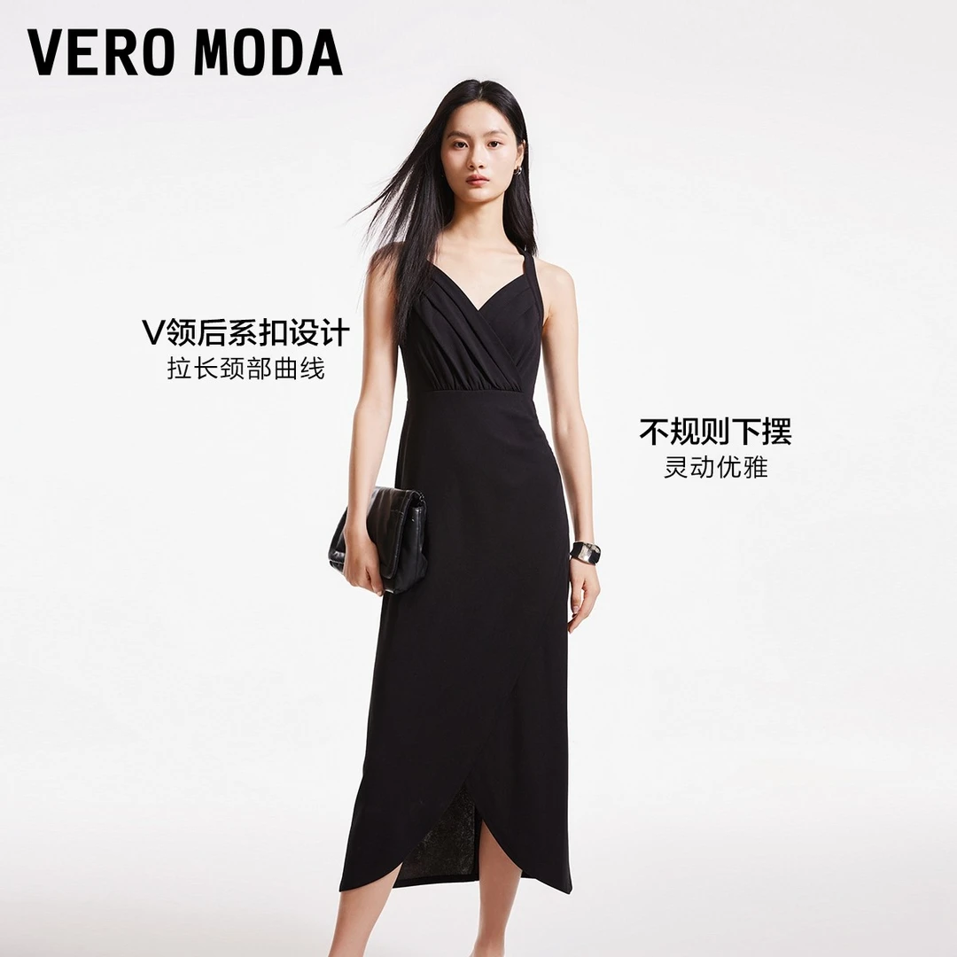 Vero Moda静奢风2024连衣裙女开叉优雅时尚礼服裙324361037