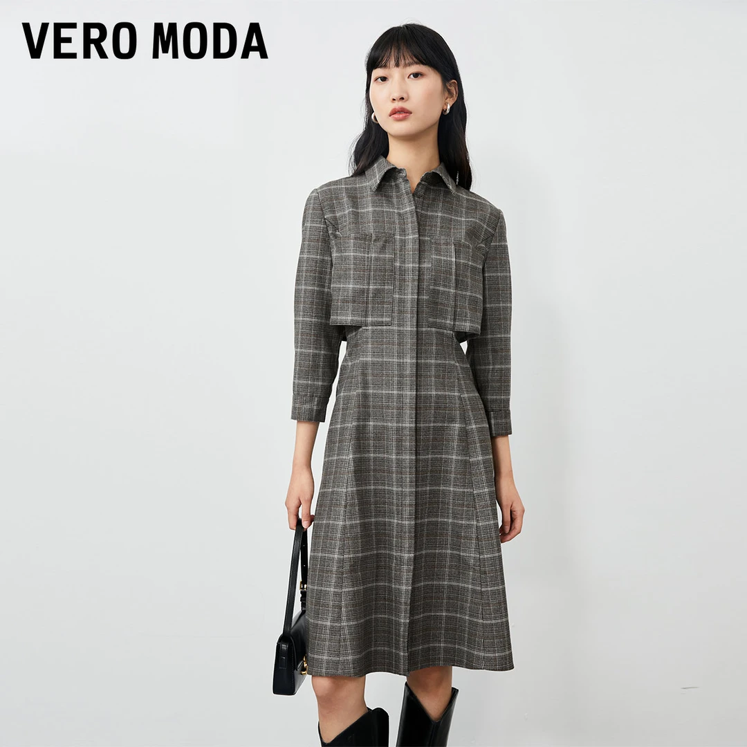 Vero Moda欧若风2025静奢风连衣裙女格纹衬衫女式时髦32417C003