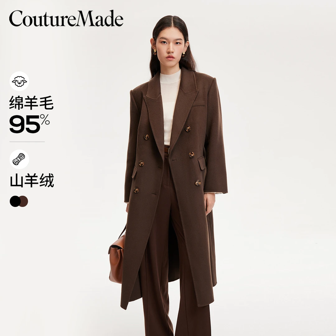 Vero Moda毛呢大衣女24双面呢软糯H版长款双排扣324327008