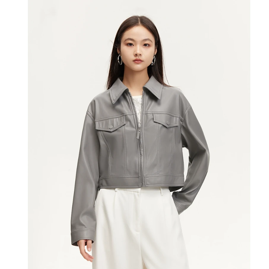 【官方】Vero Moda外套女2024早秋PU仿皮多巴胺外套时尚324317009