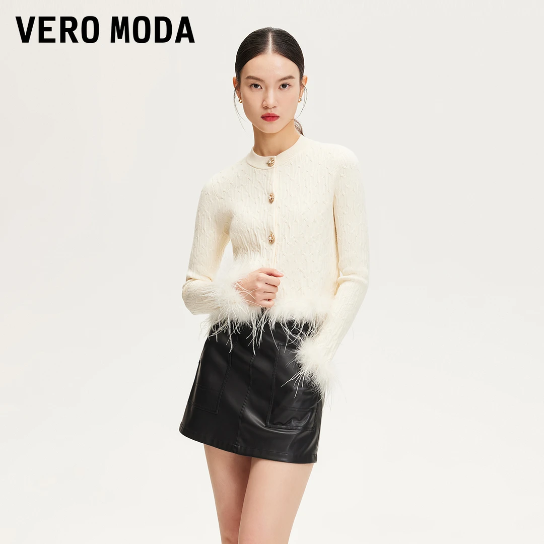Vero Moda欧若风商场同款新品针织衫气质珠钻纽扣开衫325124026