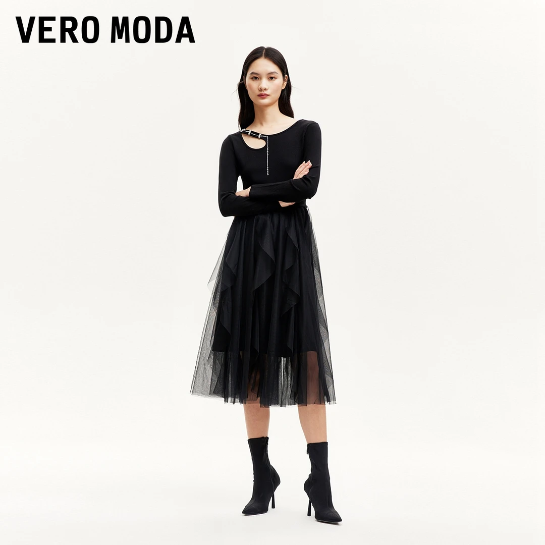【官方】Vero Moda2024新款连衣裙【蝴蝶兰】显瘦镂空网纱324361018