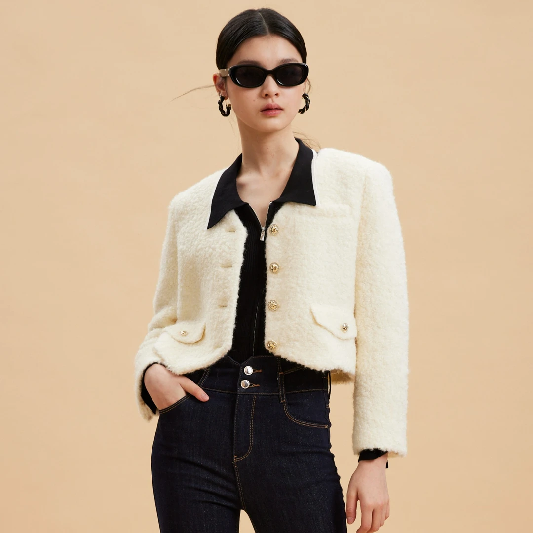 Vero Moda2025新款【圈圈小羊】毛呢大衣羊毛短323327040