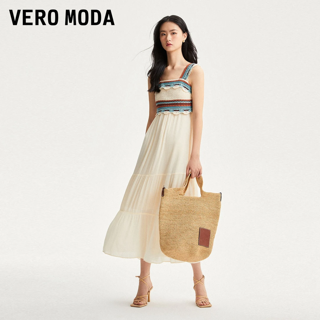 Vero Moda春游出行连衣裙女士钩针无袖吊带设计感长裙32427D001