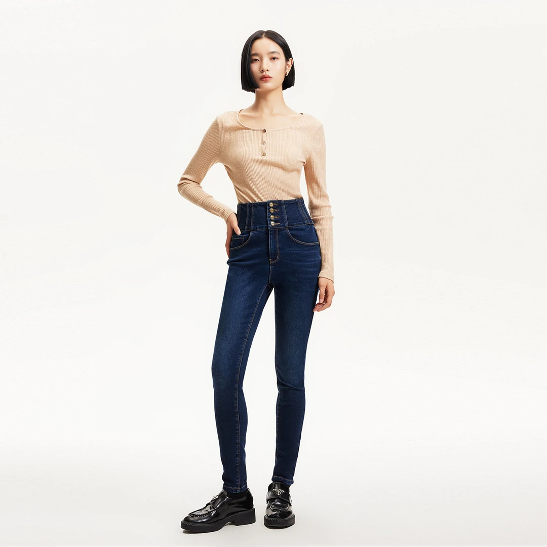 Vero Moda牛仔裤女新款四粒扣九分小脚百搭洋气优雅气质324349029