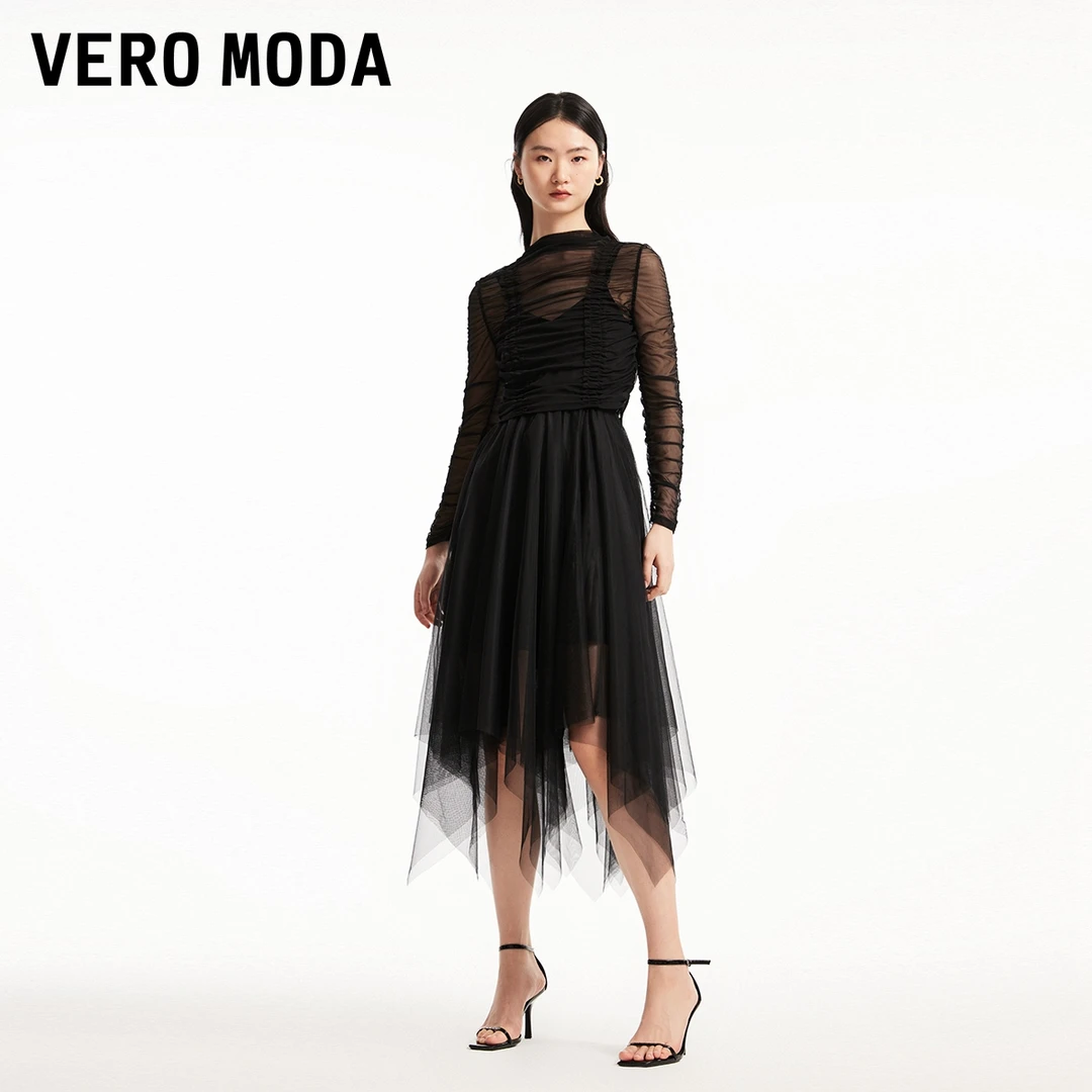 【官方】Vero Moda七夕浪漫静奢风连衣裙不规则薄纱褶皱324161012