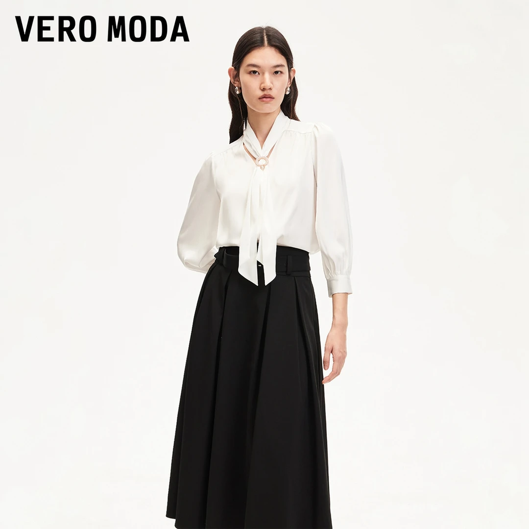 Vero Moda衬衫女气质优雅光泽感面料飘带装饰百搭高级感324431003