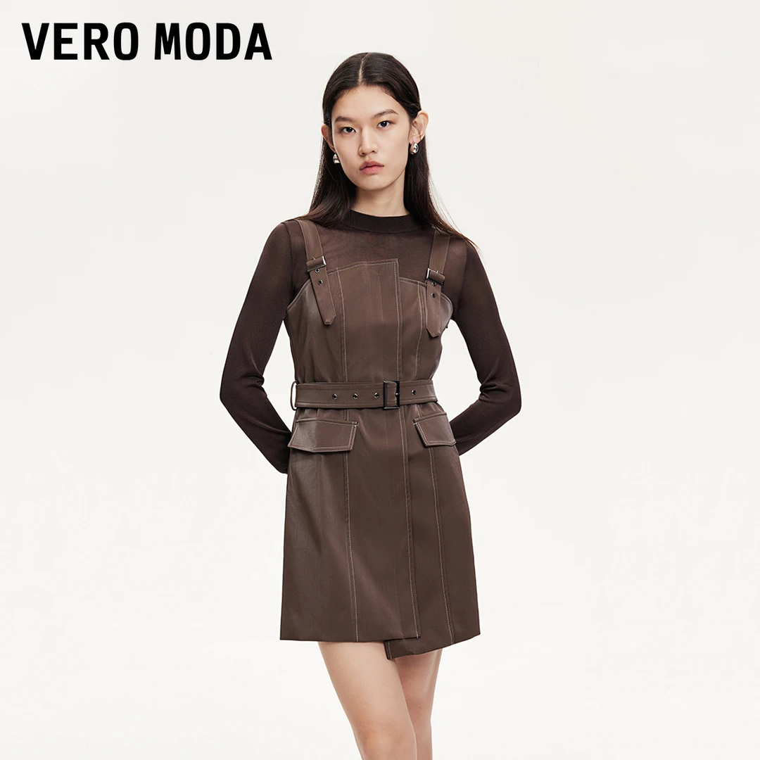 Vero Moda连衣裙女装网纱透视打底衫系带收腰百搭流光风32517C003