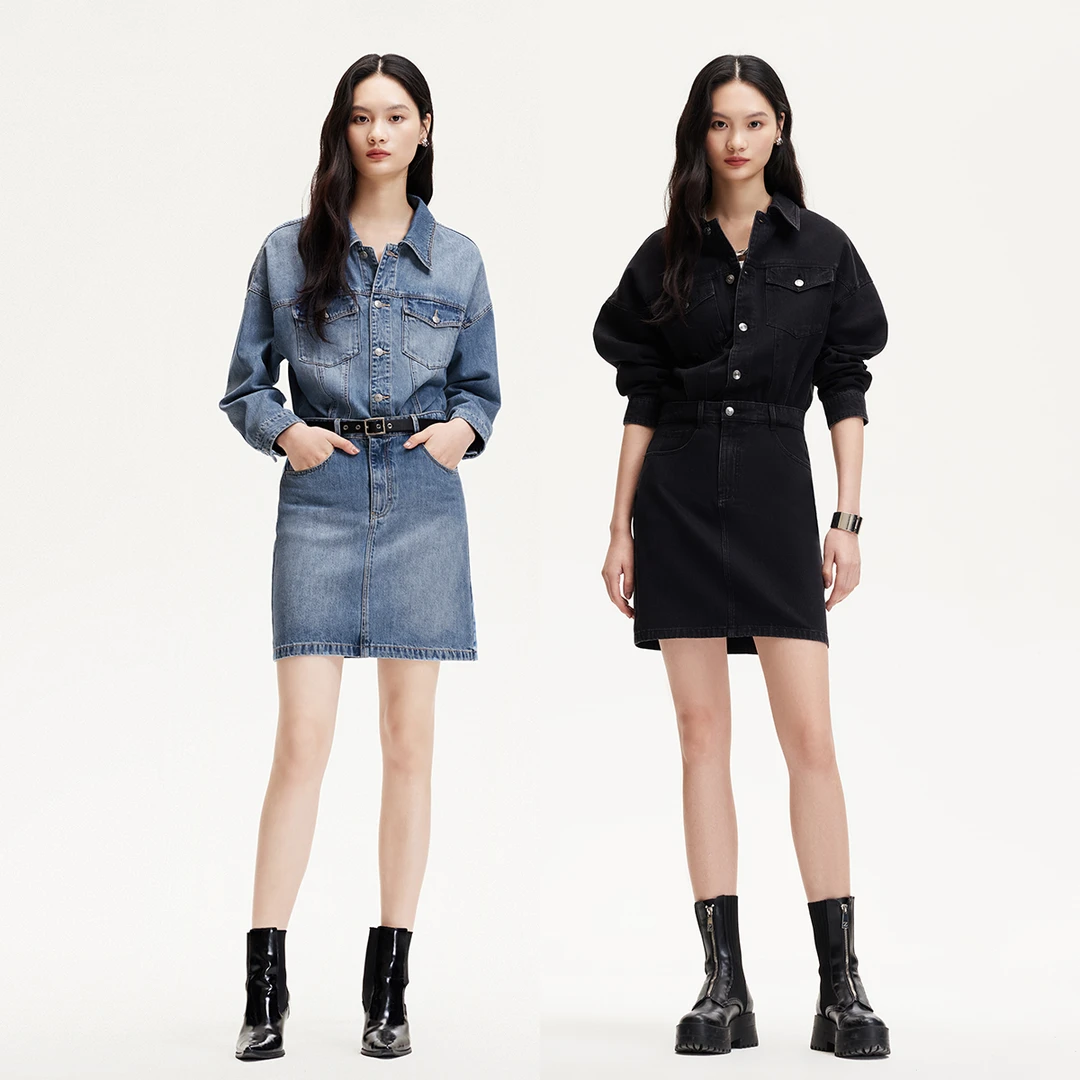 Vero Moda欧若风连衣裙女2025春季水洗牛仔长裙时尚街头325142003