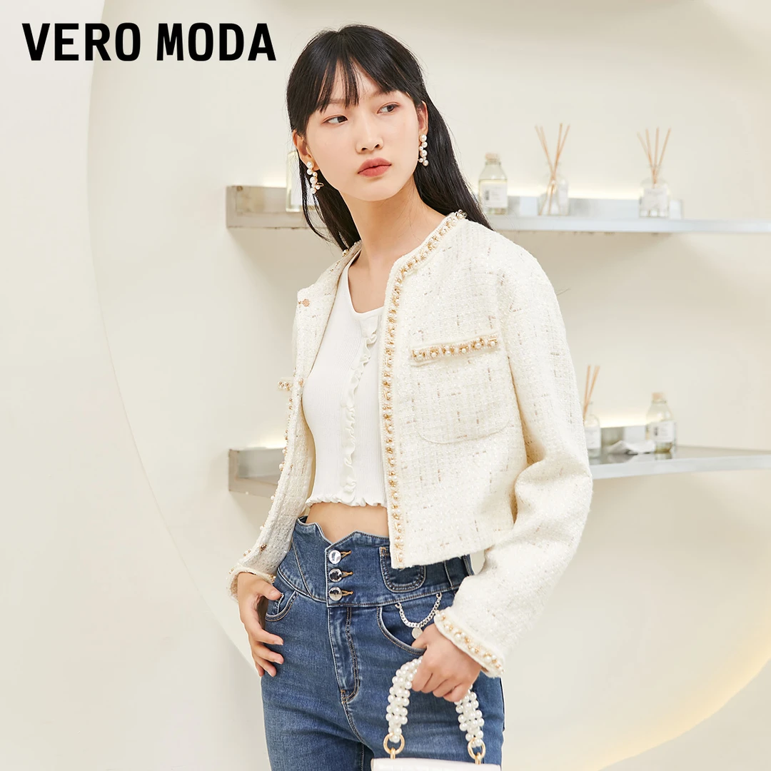 Vero Moda2025新款千金粗花呢外套钉珠小香风323317027