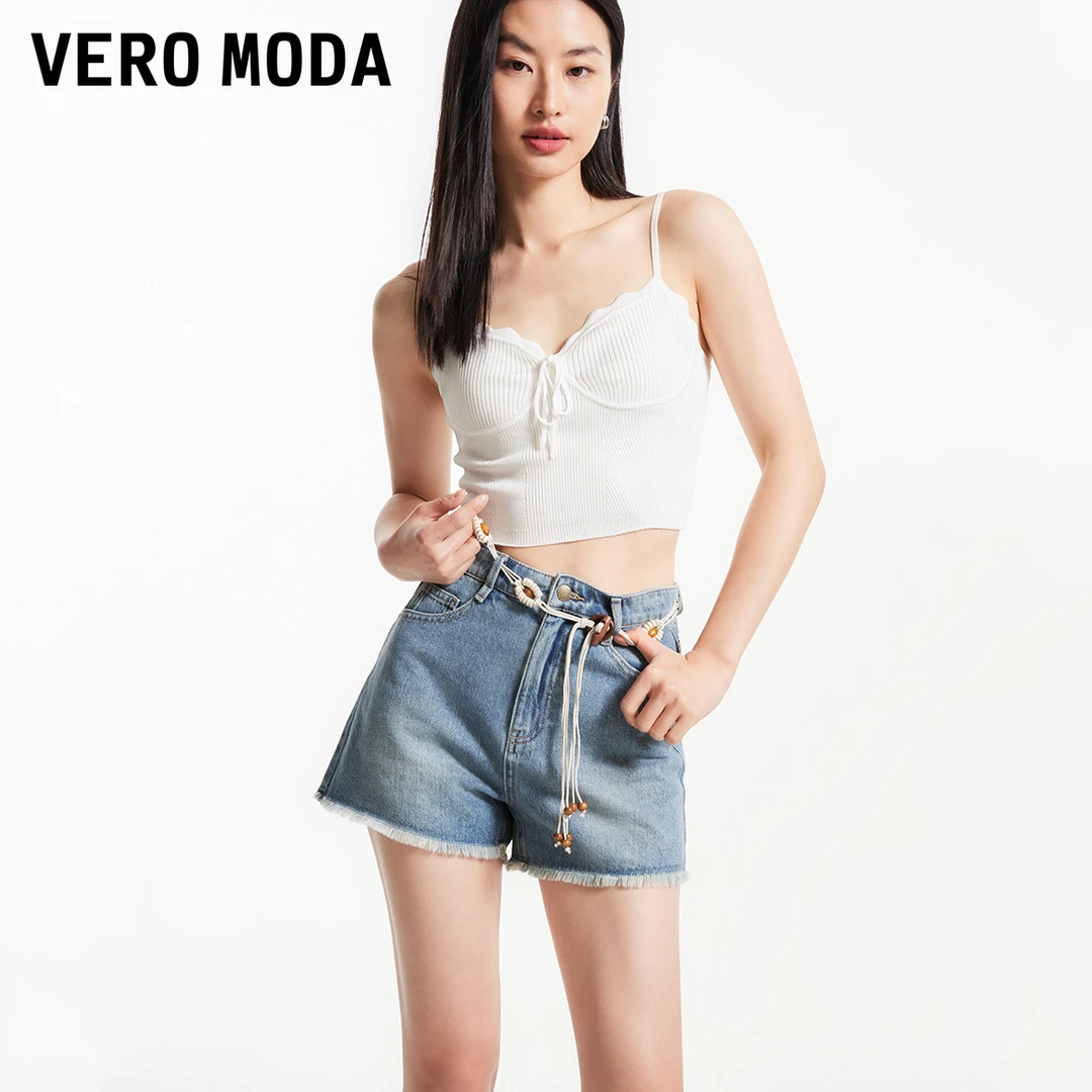 Vero Moda2025新款腰绳牛仔短裤女夏复古做旧324343008
