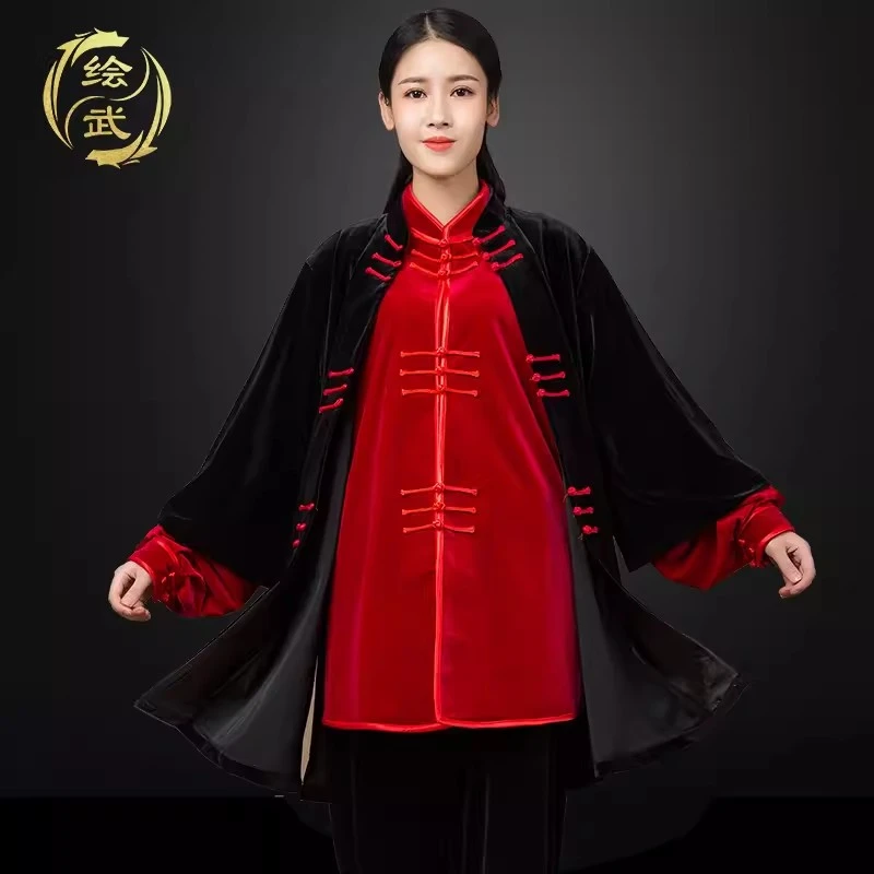 绘武【国红三件套】金丝绒太极服女男秋冬南韩绒练功保暖加厚三件套