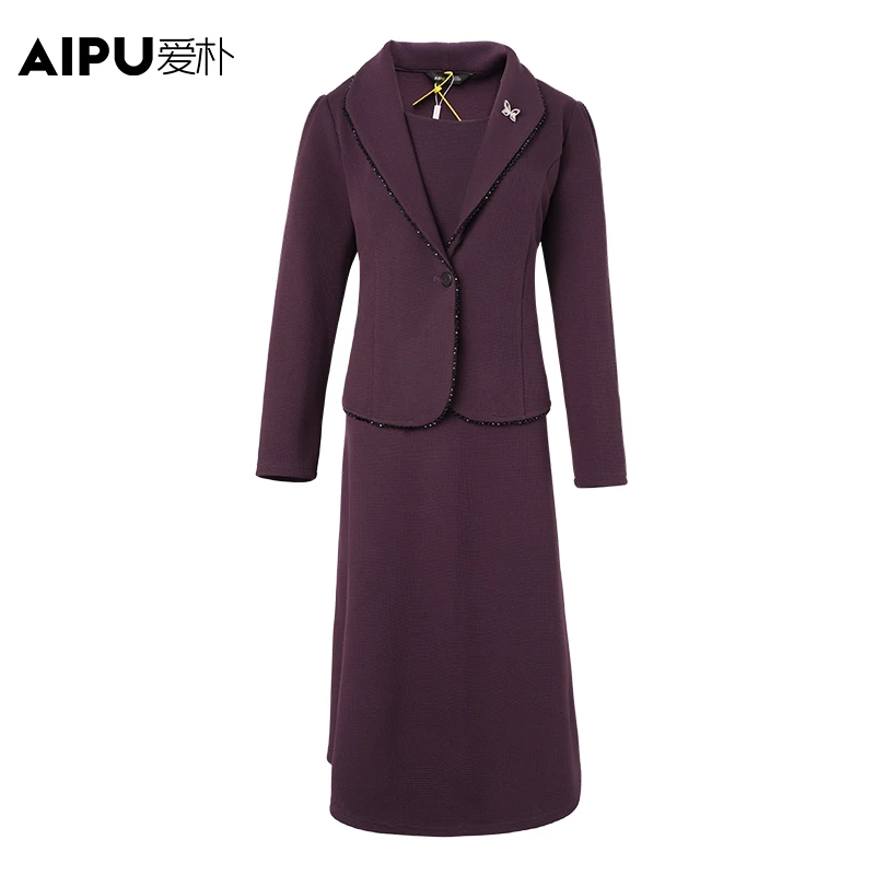 32592品牌大码女装2024秋冬新款高级气质洋气长袖假两件连衣裙