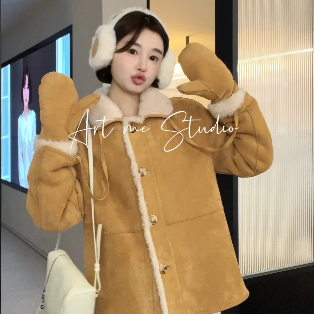 Artme瓜瓜呀【松果两面穿羊羔毛短外套】w24172