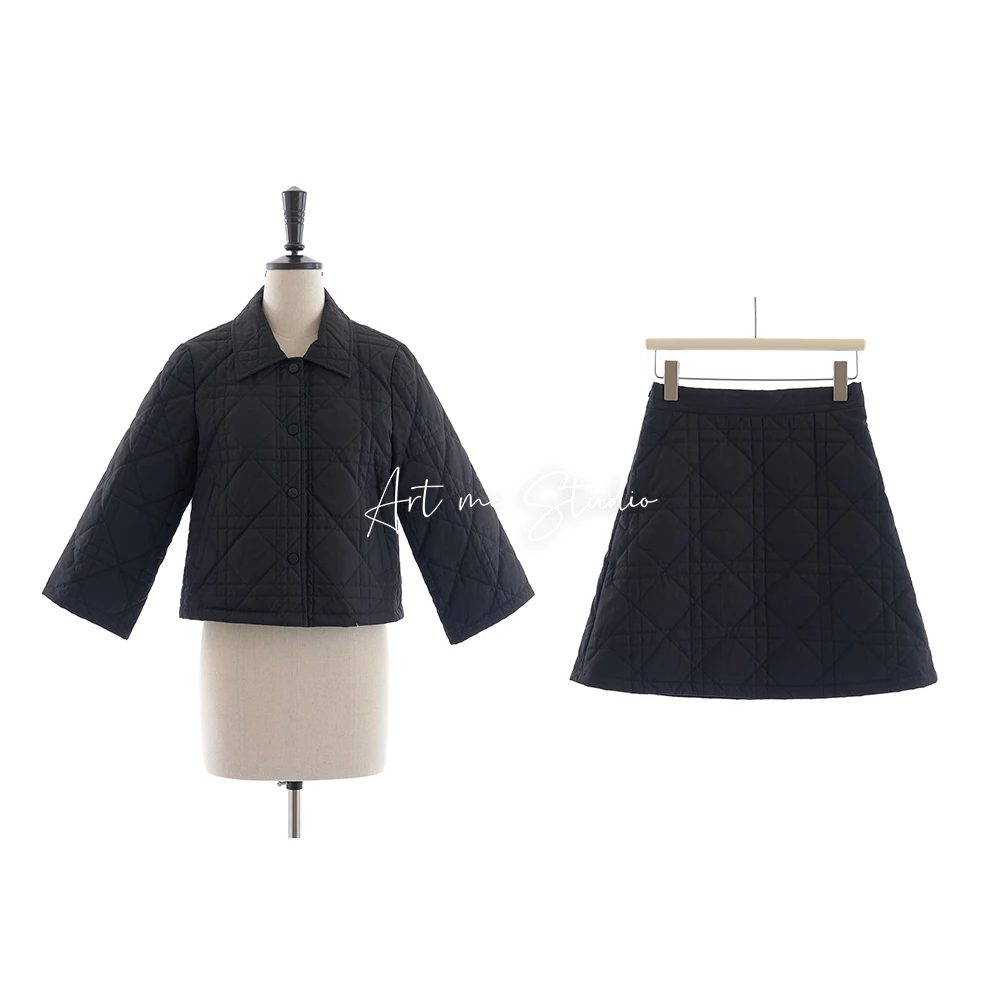 Artme瓜瓜呀【海瑟薇两色菱格棉服套装 】w773q2