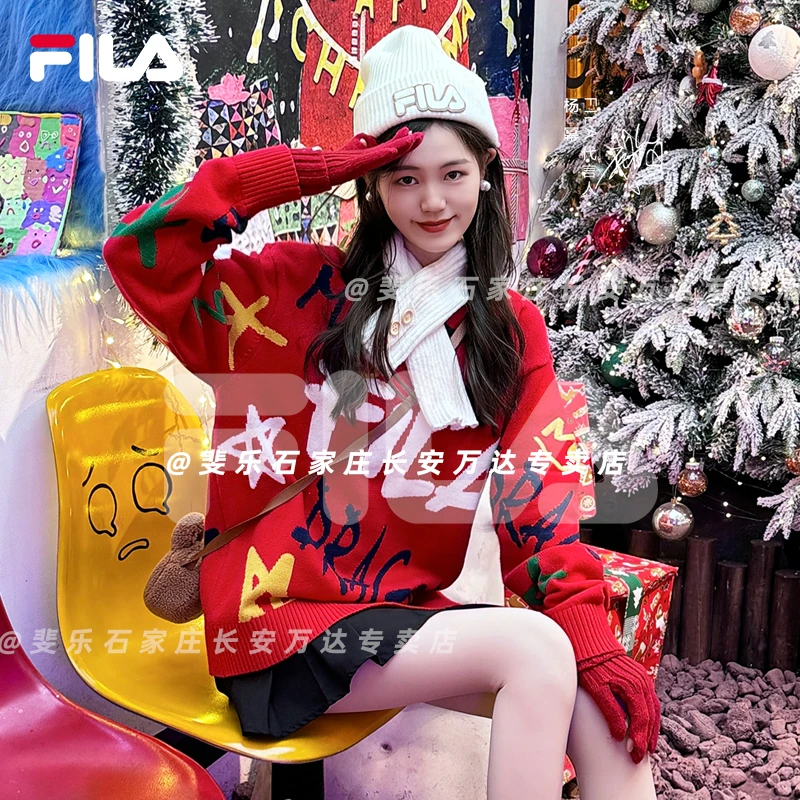 Fila/斐乐情侣早春时尚百搭宽松圆领加厚保暖慵懒毛衣F11U419402F
