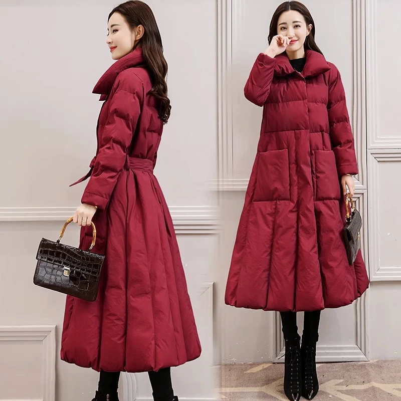2024冬季时尚大码中长款过膝棉服女新款韩版加厚外套修身显瘦爆款