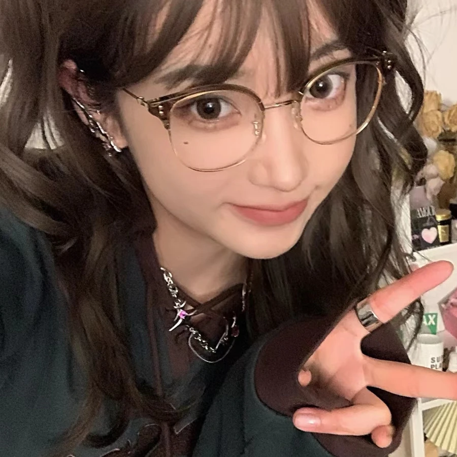 网红1183韩版超轻半框女圆框日系学生可爱素颜防蓝光近视护眼镜框