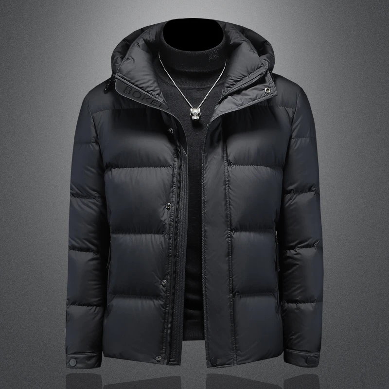 欧货新款男士连帽休闲白鸭绒羽绒服轻薄加厚保暖短款外套高端上衣