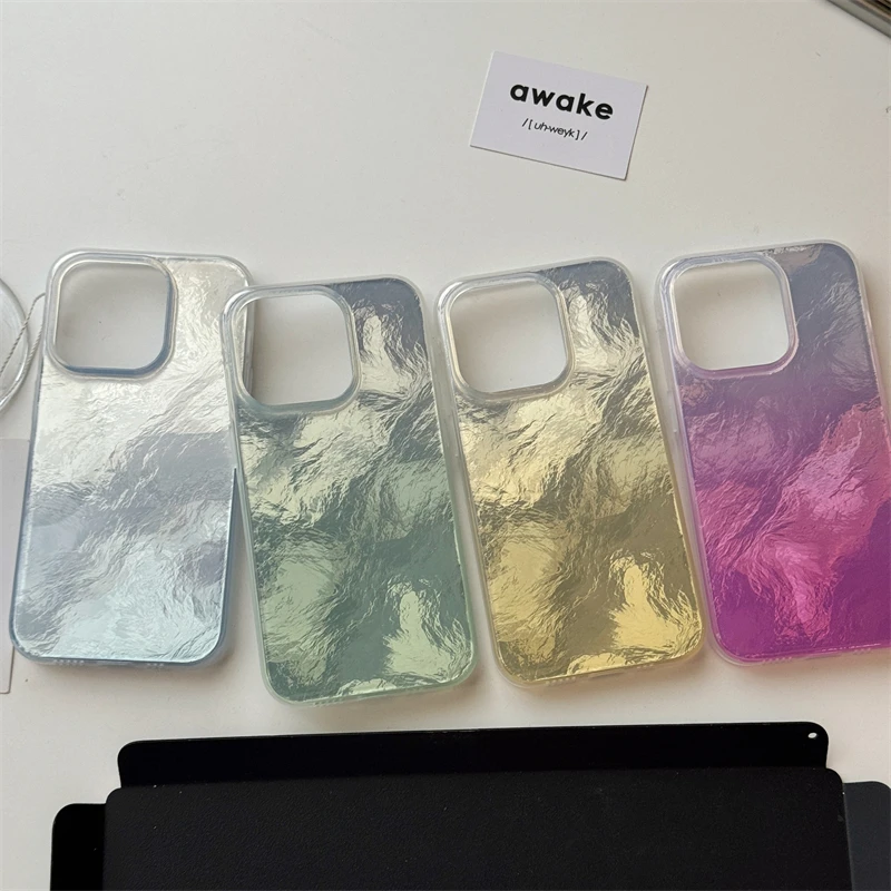 适用苹果系列iPhone15ins小众4pro纯色渐变褶皱13pro新款12手机壳