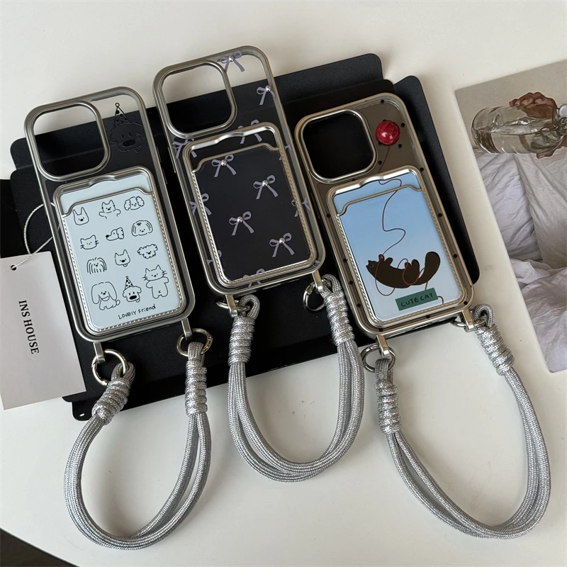 适用苹果系列mate60pro可爱15pro电镀小猫插卡14pro新款13手机壳