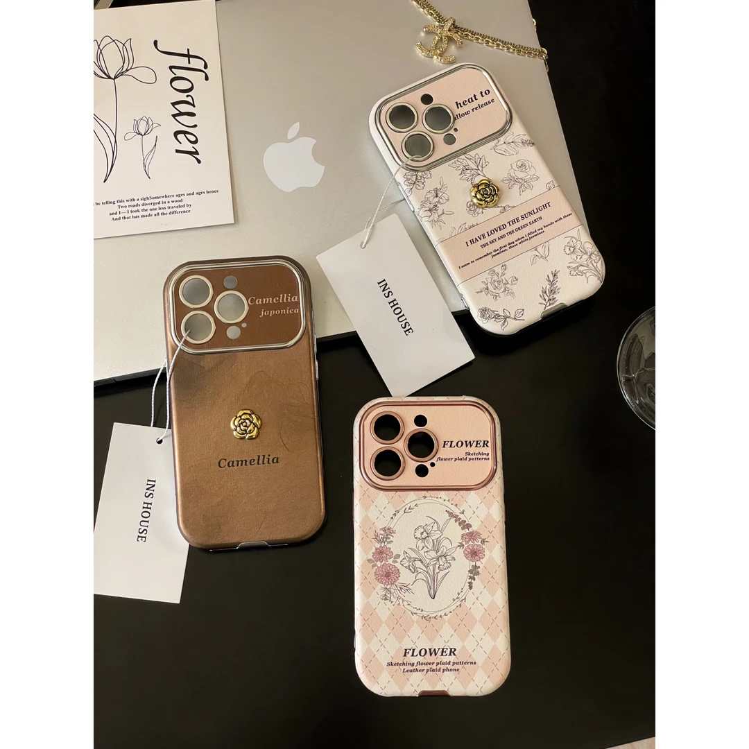 适用苹果系列iPhone15轻奢ins14p皮纹素描花13pro大视窗11手机壳
