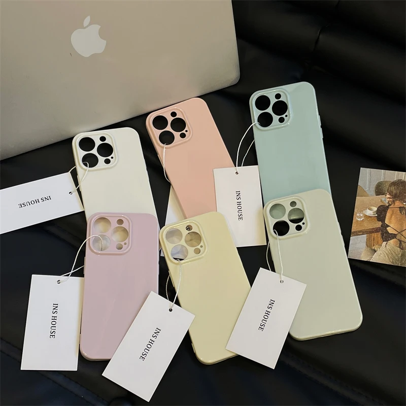 适用苹果系列iPhone14简约纯色13p夏日马卡龙12p小众11亮面手机壳