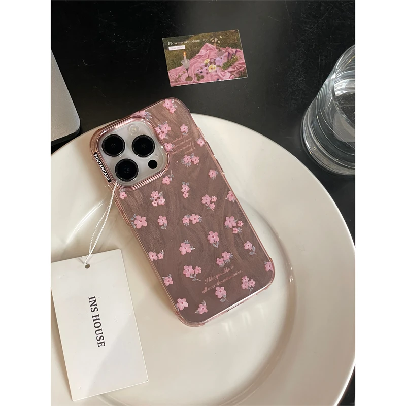 适用苹果系列iPhone15温柔小众14pro粉色羽纱碎花13p新款12手机壳