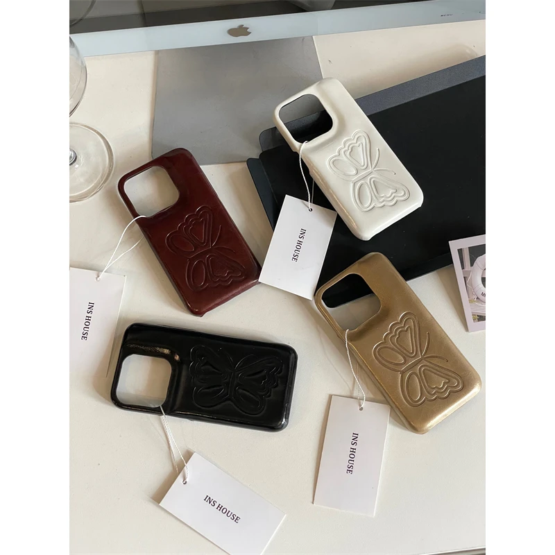 适用苹果系列iPhone15高级感14pro压印蝴蝶13p新款鼓包12手机壳