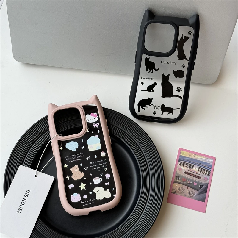 适用苹果系列iPhone15日韩14pro立体黑猫耳朵13pro新款12手机壳