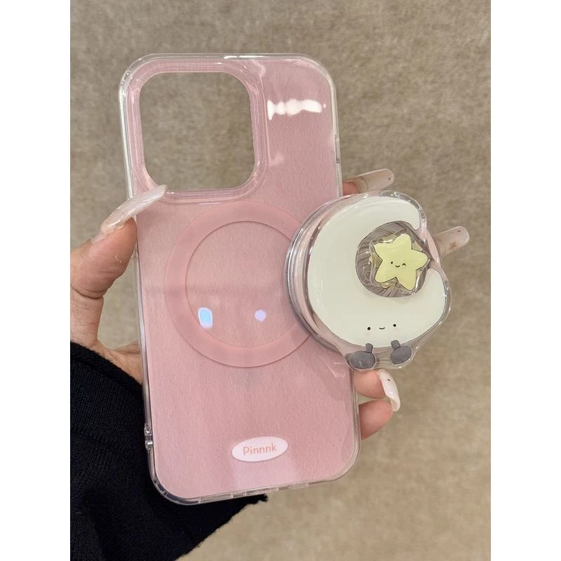 简约粉色月亮星星转转适用ihone16promax苹果15pro手机壳14新款13