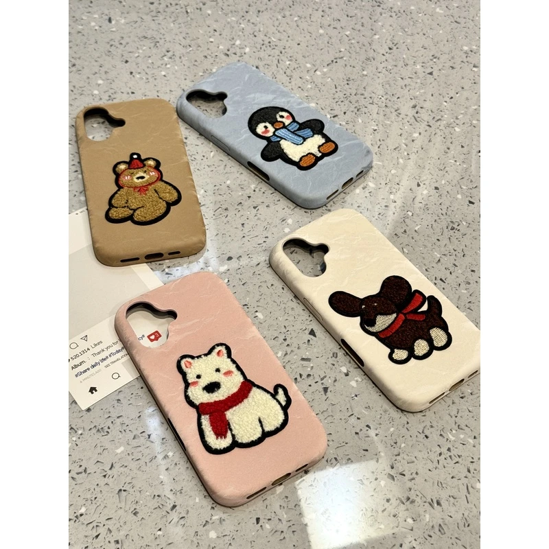 可爱西高地小熊适用iphone16promax苹果15pro手机壳14布绒13华为