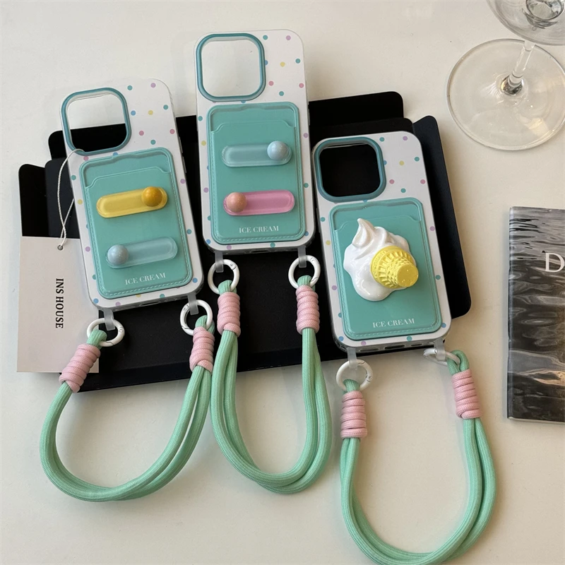 适用苹果系列iPhone15ins夏日14pro立体冰淇淋卡包13新款12手机壳