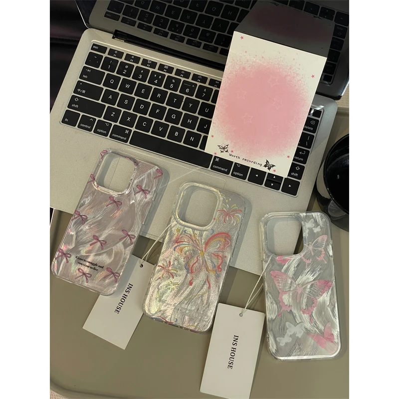 适用苹果系列iPhone15pro高级感14pro羽纱烟花蝴蝶13新款12手机壳