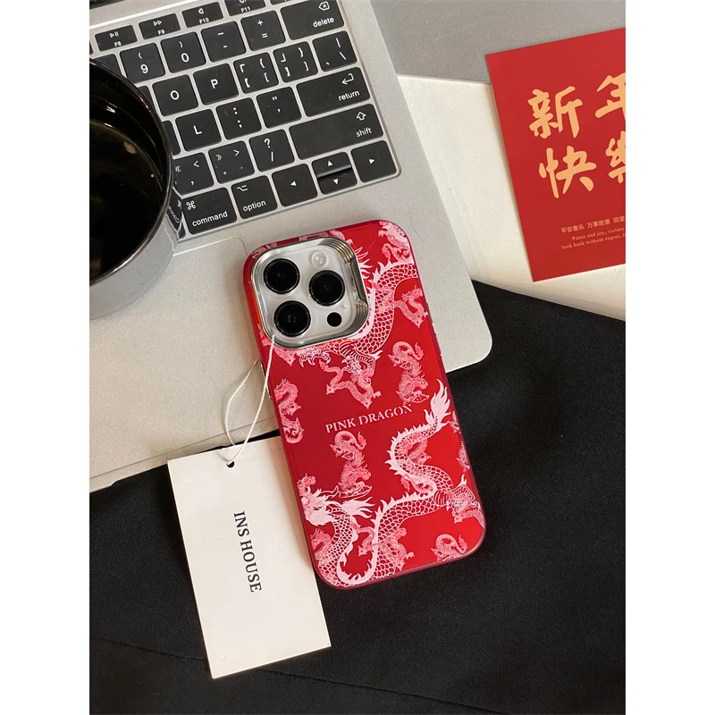 适用苹果系列iPhone15ins小众14pro新年红中国龙13p防摔12手机壳