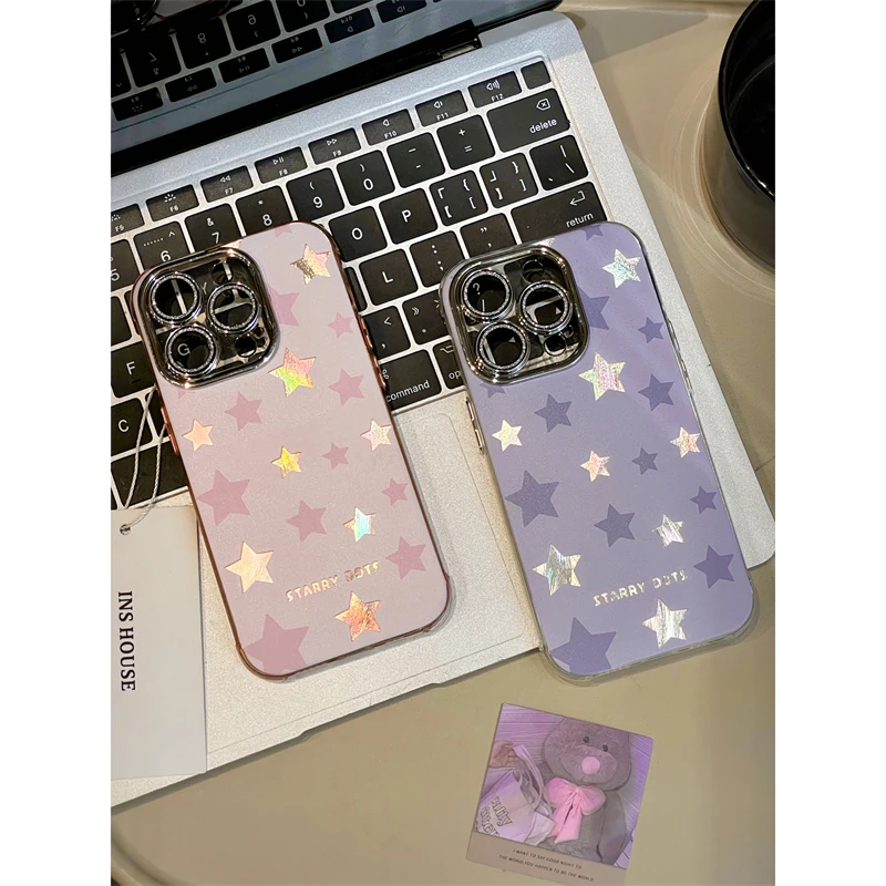 适用苹果系列iPhone15pro韩系14pro镭射满屏星星13全包12手机壳