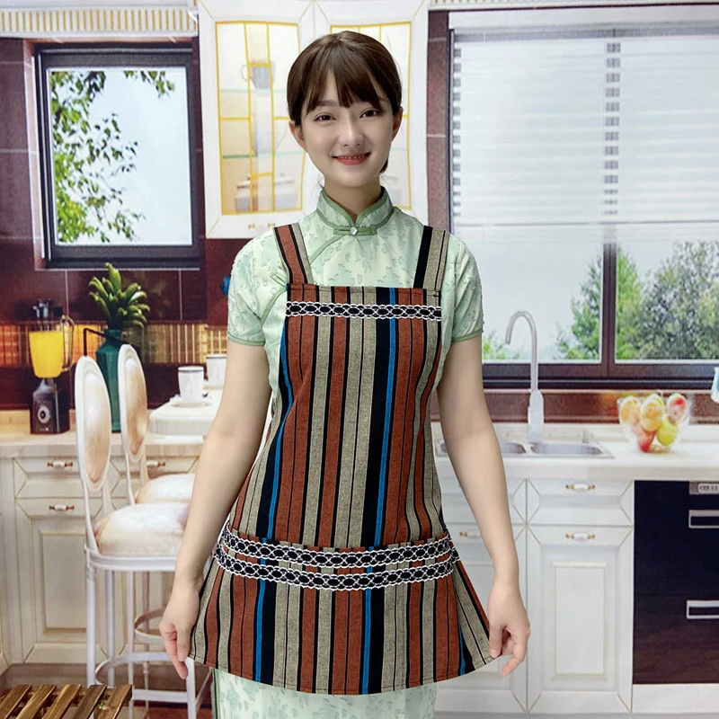 【75026】围裙棉麻小个子厨房家用餐饮服务员工作上班防污耐脏围腰