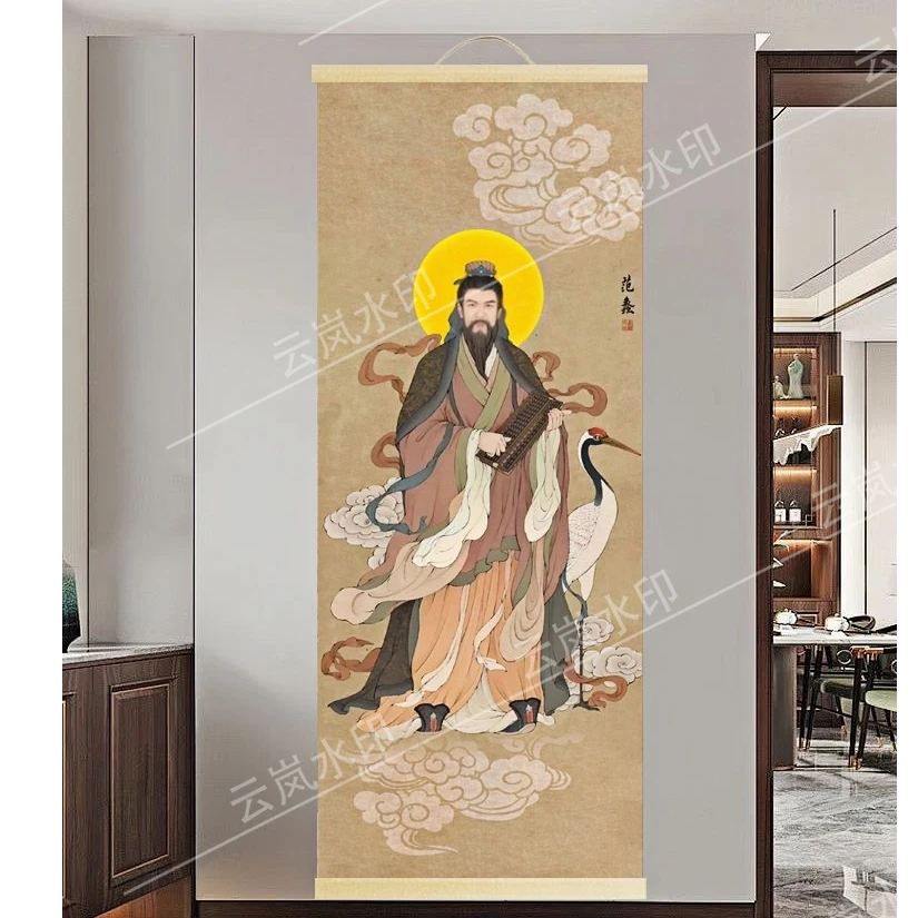 【208财神范蠡】60x150cm现代挂轴装饰画家居办公室艺术实木画