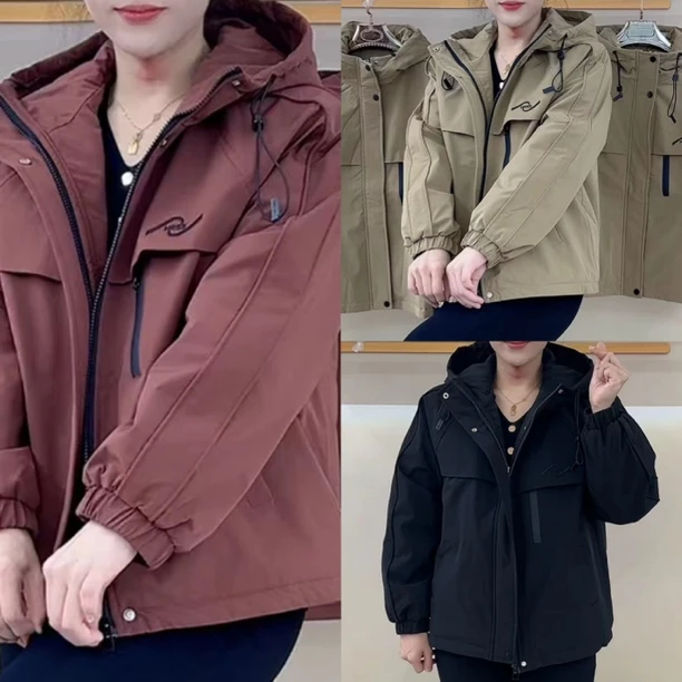 时尚新款加绒加厚连帽休闲外套