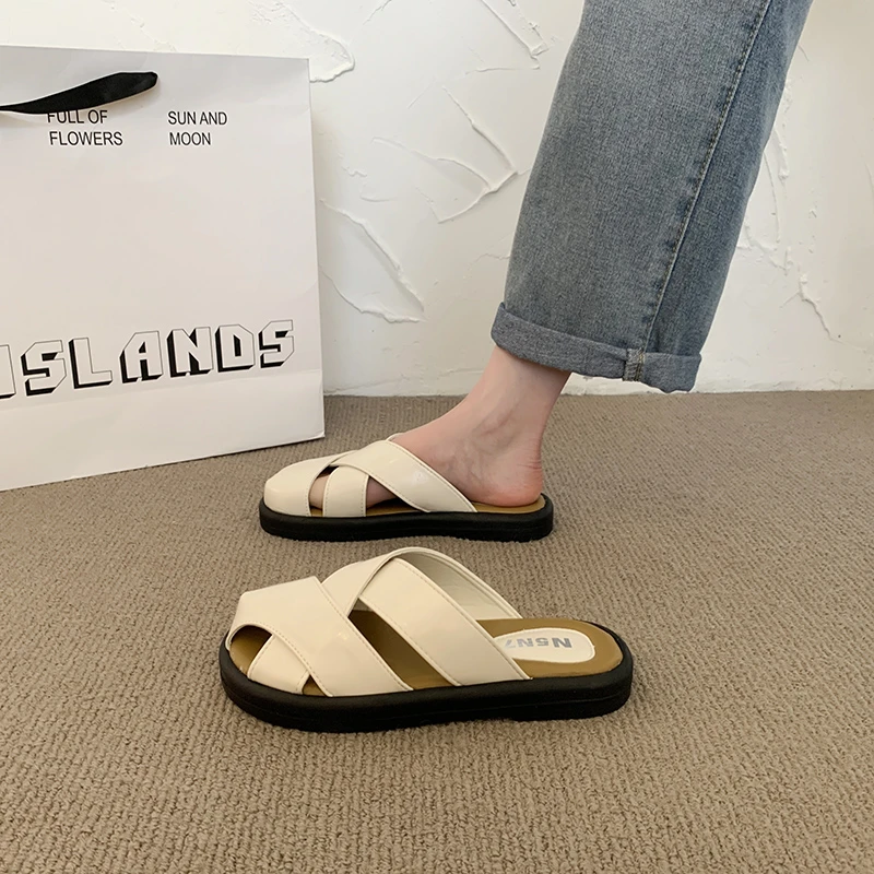 包头半拖鞋女夏季外穿2024新款女款鞋子法式百搭一脚蹬软底凉拖鞋