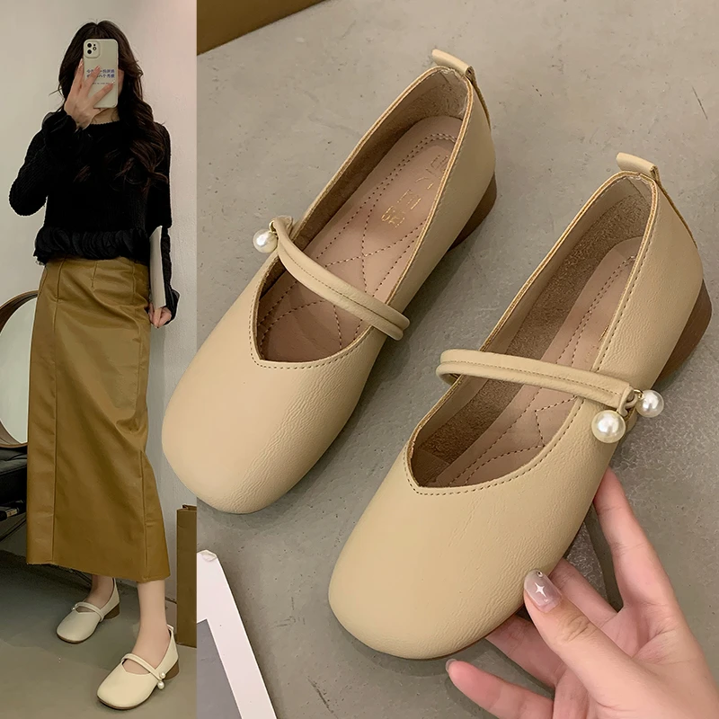 印妍妍圆头玛丽珍女鞋2024年春季新款粗跟防滑温柔玛丽珍6997P