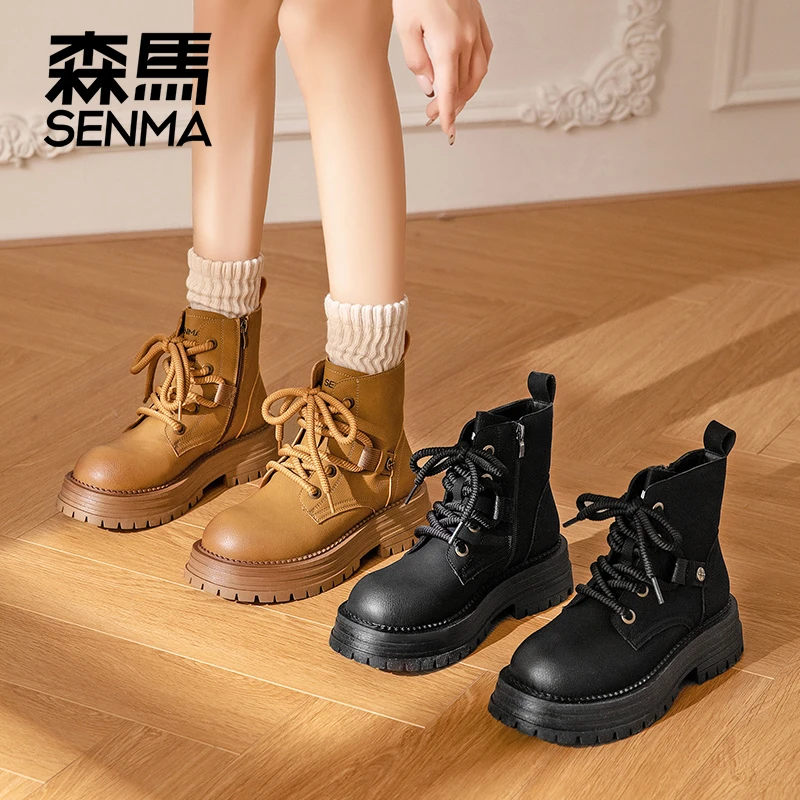森马/SENMA女款休闲马丁靴ins港风原创高帮时尚百搭小众秋冬爆款