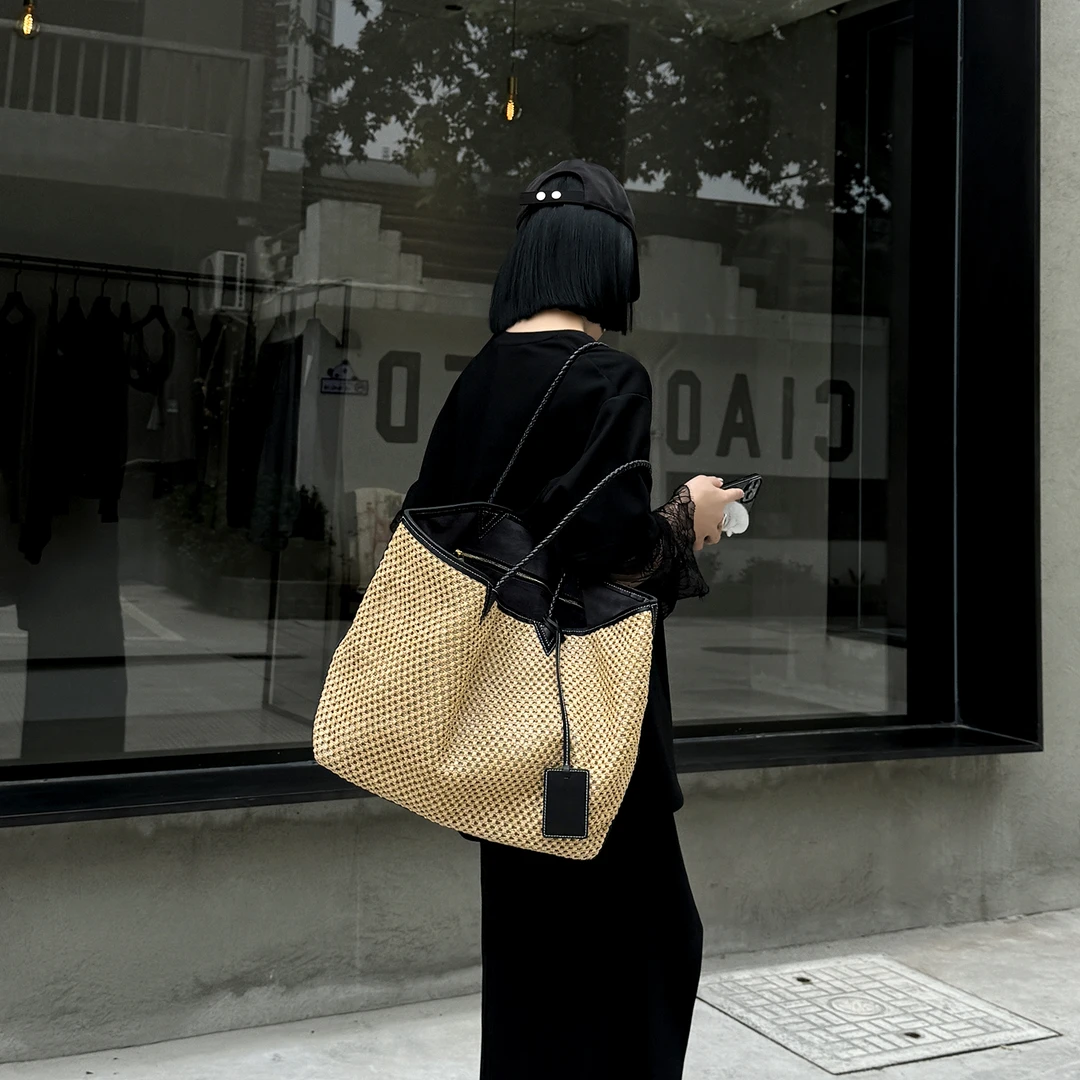 JISHE即奢24CPP拉菲草设计师款购物袋编织托特包AL6179