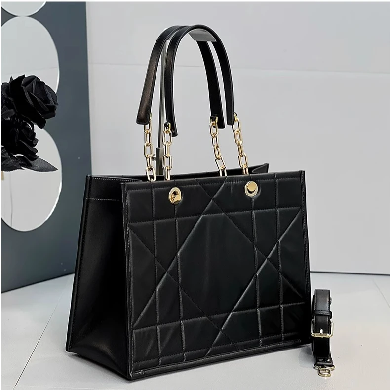 JISHE即奢新款头层牛皮菱格大容量腋下包手提包托特包购物袋