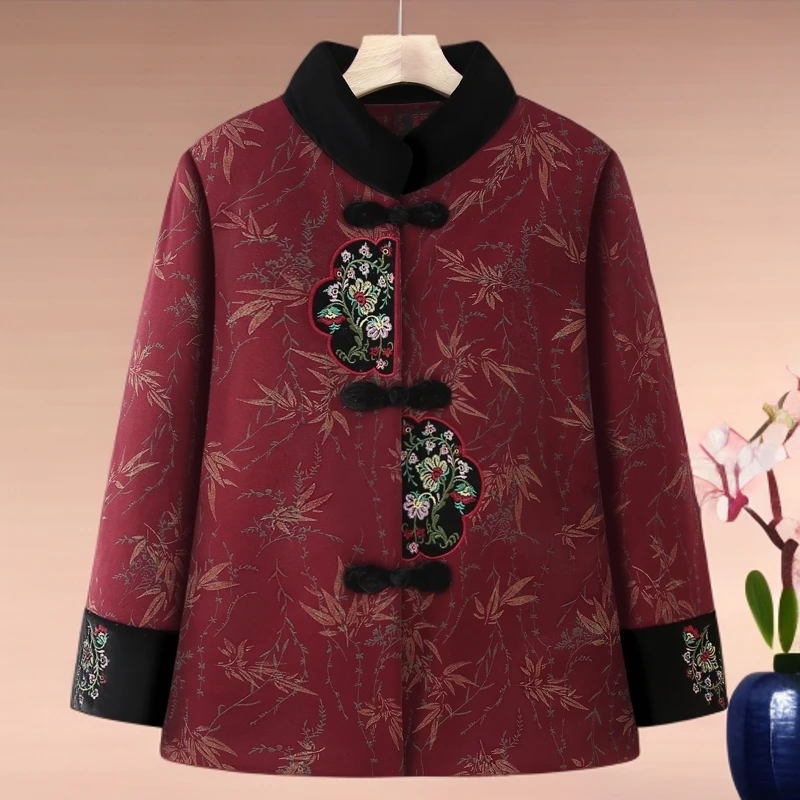 妈妈冬装短款外套女奶奶唐装棉衣老年人加绒加厚棉袄婆婆保暖上衣