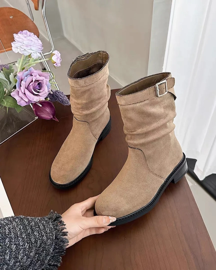 【韩系博主】秋季新款时尚休闲气质百搭真皮时装靴 8095